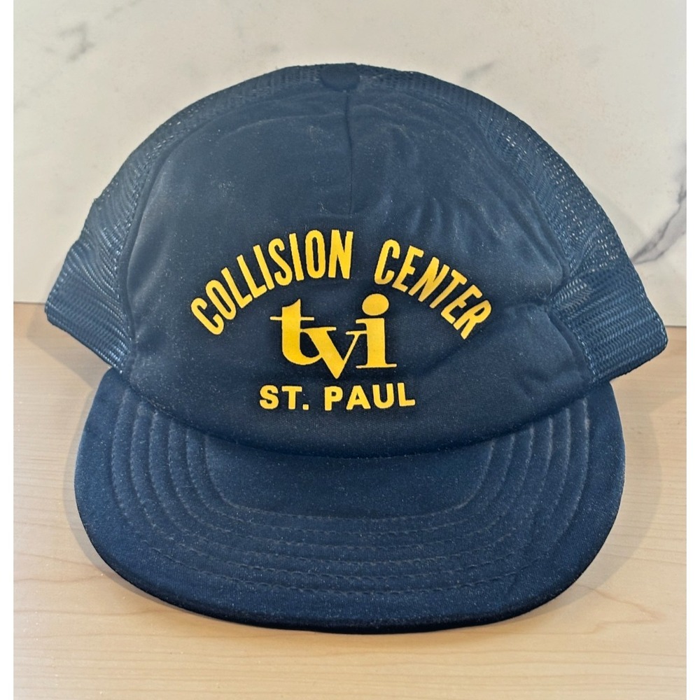 Vintage DeLONG TVI Collision Center St Paul Trucker Hat Snapback USA
